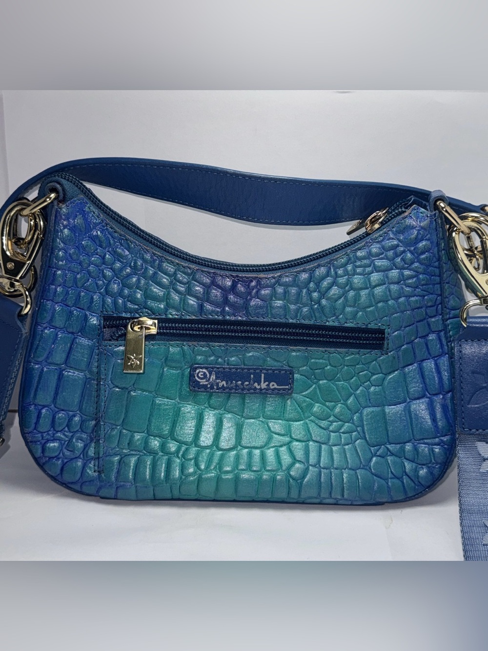 ANUSCHKA HAND PAINTED LEATHER CROCO EMBOSSED SHOULDER CROSSBODY BAG